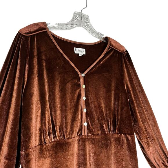 Inherit Brown Velvet Empire Waist Midi Dress Boho Sleeves Small‎ (3017) - Picture 10 of 12